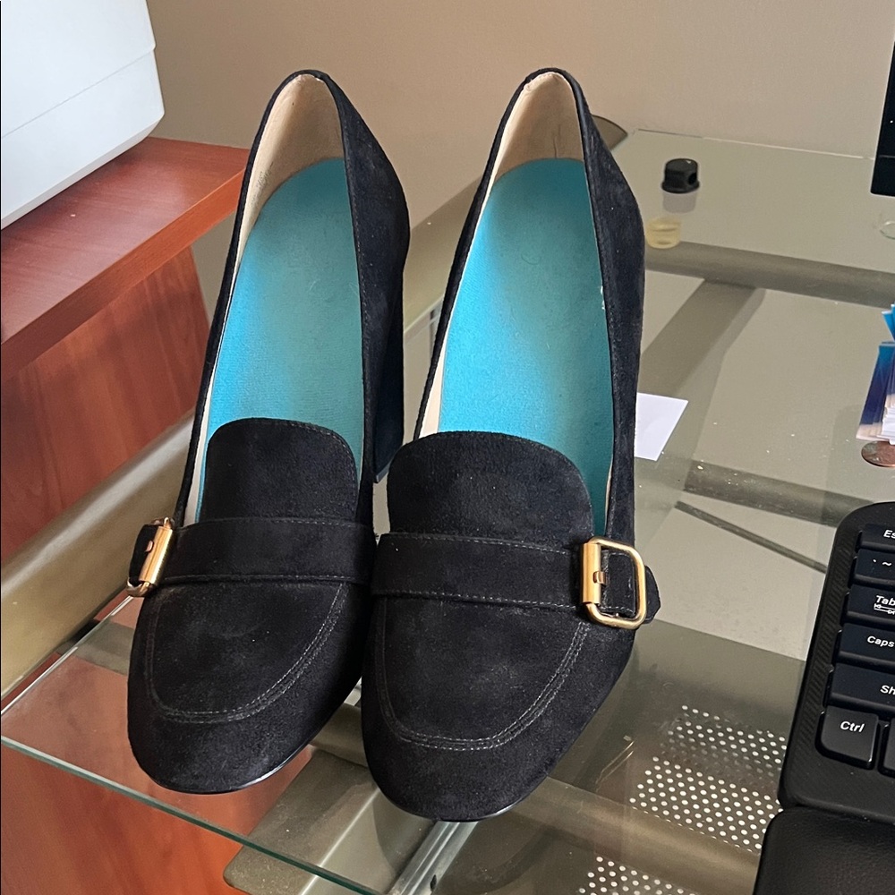Sam Edelman Black Suede Heels with Gold Buckle